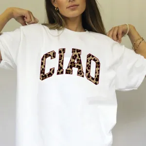 Ciao College Oversized Boyfriend Womens's White T-shirt pregnancy jeans best price
