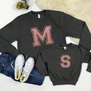 Classic Varsity Initial Family Matching Crew Sweaters - Storm/Rose Gold (MRK X) maternity leggings online