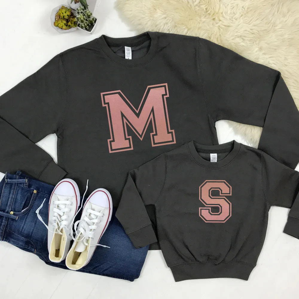Classic Varsity Initial Family Matching Crew Sweaters - Storm/Rose Gold (MRK X) maternity leggings online