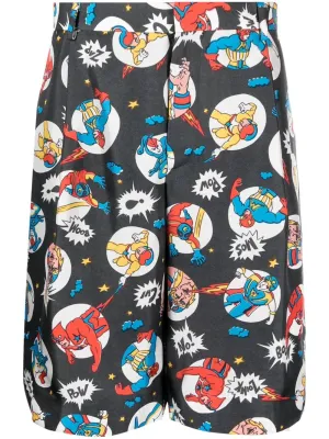 Comic-Print Silk Shorts cheap mens pants online