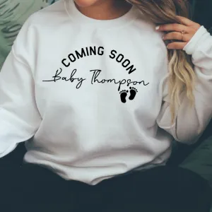 Coming Soon Personalised Baby Announcement Sweatshirt (MRK X) mum jeans promo