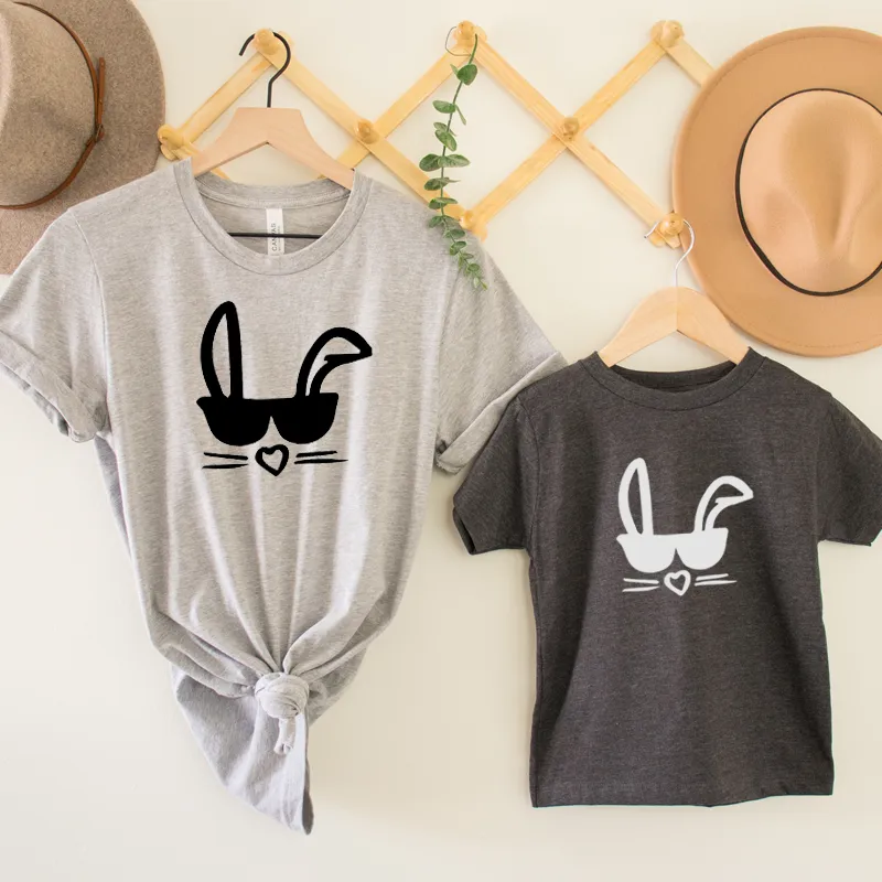 Cool Bunny Matching T-Shirts - Charcoal/Heather Grey mum blouses clearance