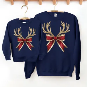 Coquette Christmas Glitter Bow Matching Sweatshirts Navy nursing tops best deals