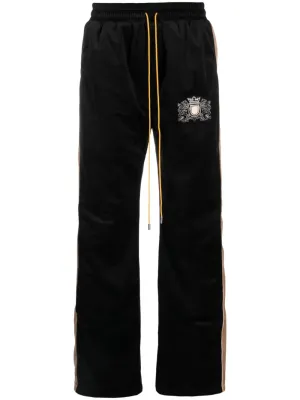 Crest-Embroidered Velvet Track Pants cheap bottoms online shop