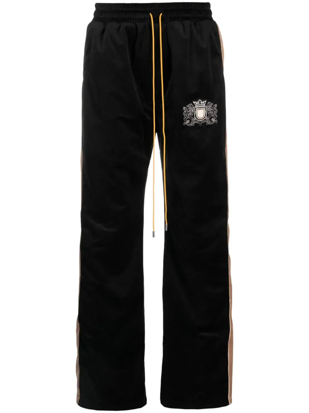 Crest-Embroidered Velvet Track Pants cheap bottoms online shop