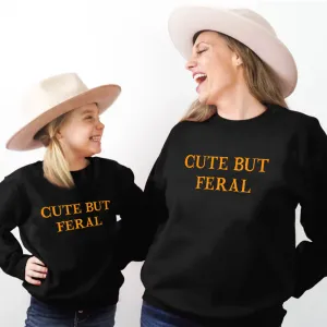 Cute But Feral Halloween Matching Mum & Kid Sweatshirts mum jeans promo