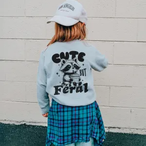 Cute But Feral Raccoon Back Sweatshirt boys fashion clearance