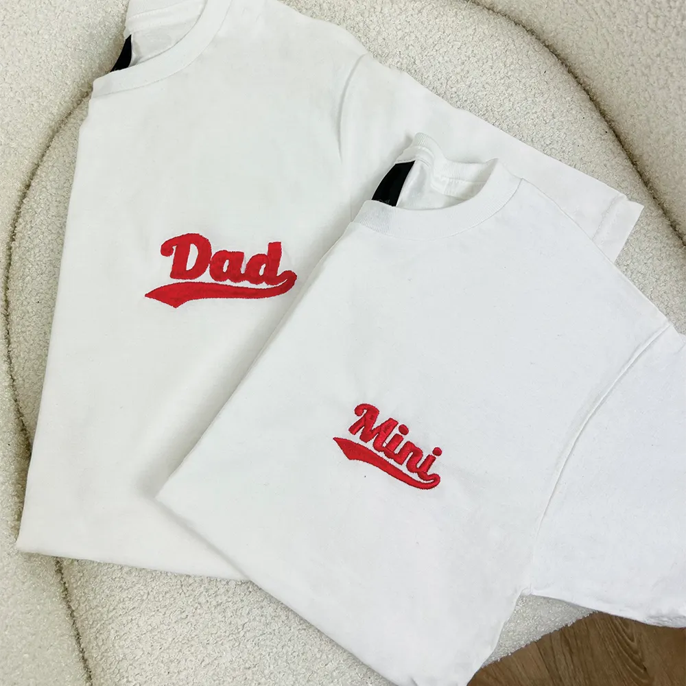 Dad & Mini Retro Embroidered Pocket Logo White T-shirts dad bod shirts discount