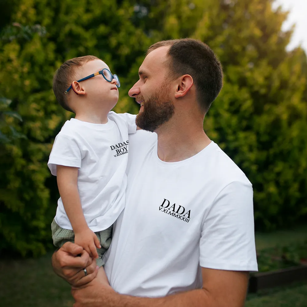 Dada & Dadas Boy Roman Numeral Matching T-Shirts - White daddy outfits clearance