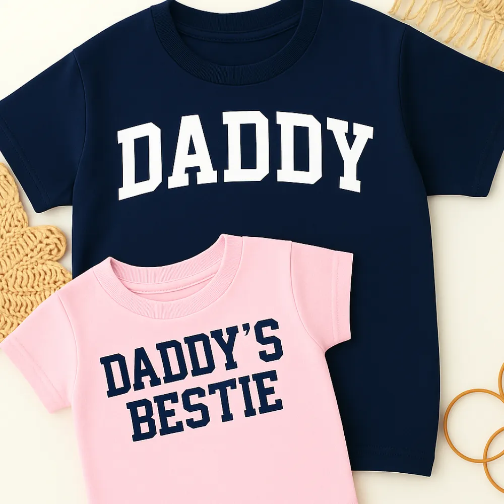 Daddy & Daddy's Bestie College Matching Navy/Pink T-Shirts mens dad clothes online