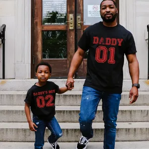 Daddy & Daddy's Boy Distressed Number Black T-Shirts mens dad clothes online