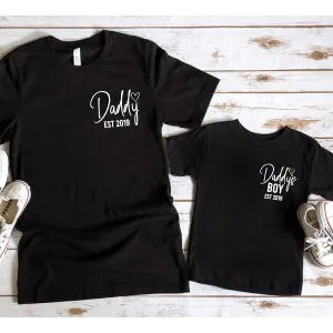 Daddy & Daddy's Boy Est Mini Logo Matching Black T-Shirts mens dad clothes online