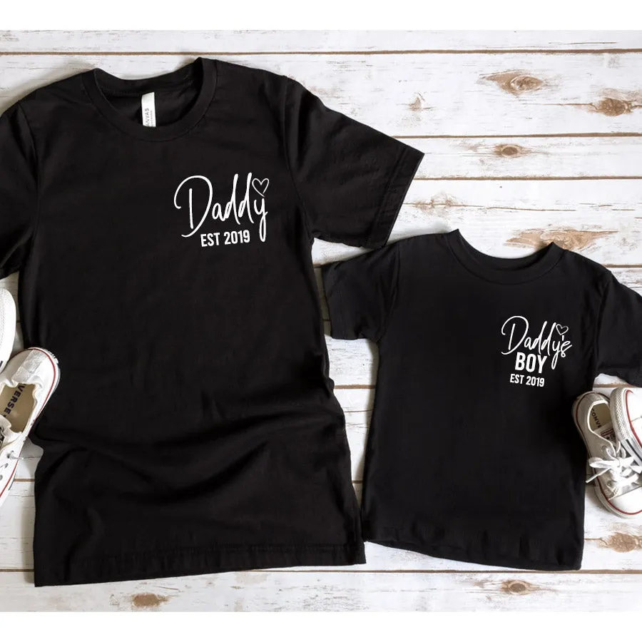Daddy & Daddy's Boy Est Mini Logo Matching Black T-Shirts dad hats promo code