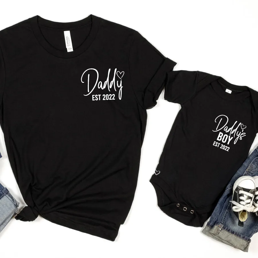 Daddy & Daddy's Boy Est Mini Logo Matching Black Tee/Baby Vest mens dad clothes online