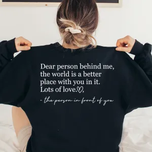 Dear Person Behind Me Back Logo Sweatshirt postpartum clothes sale