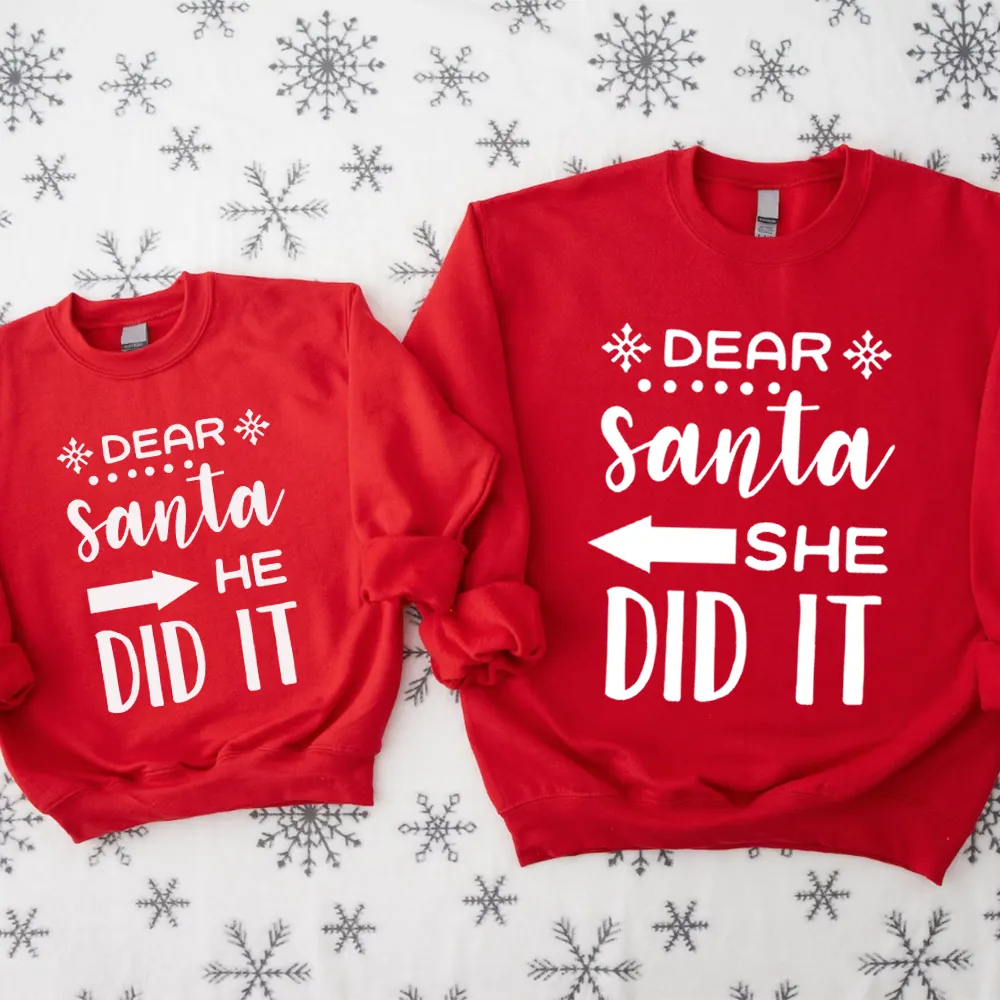 Dear Santa She Did It & He Did It Matching Kids Sweatshirts boys outfits online store