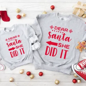 Dear Santa She Did It Matching Kids Sweatshirts boys outfits online store
