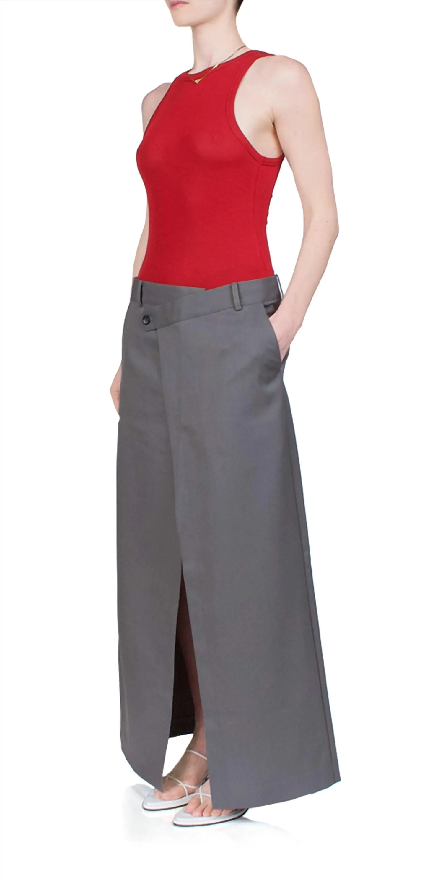 Deconstructed Waist Maxi Skirt In Pewter Grey