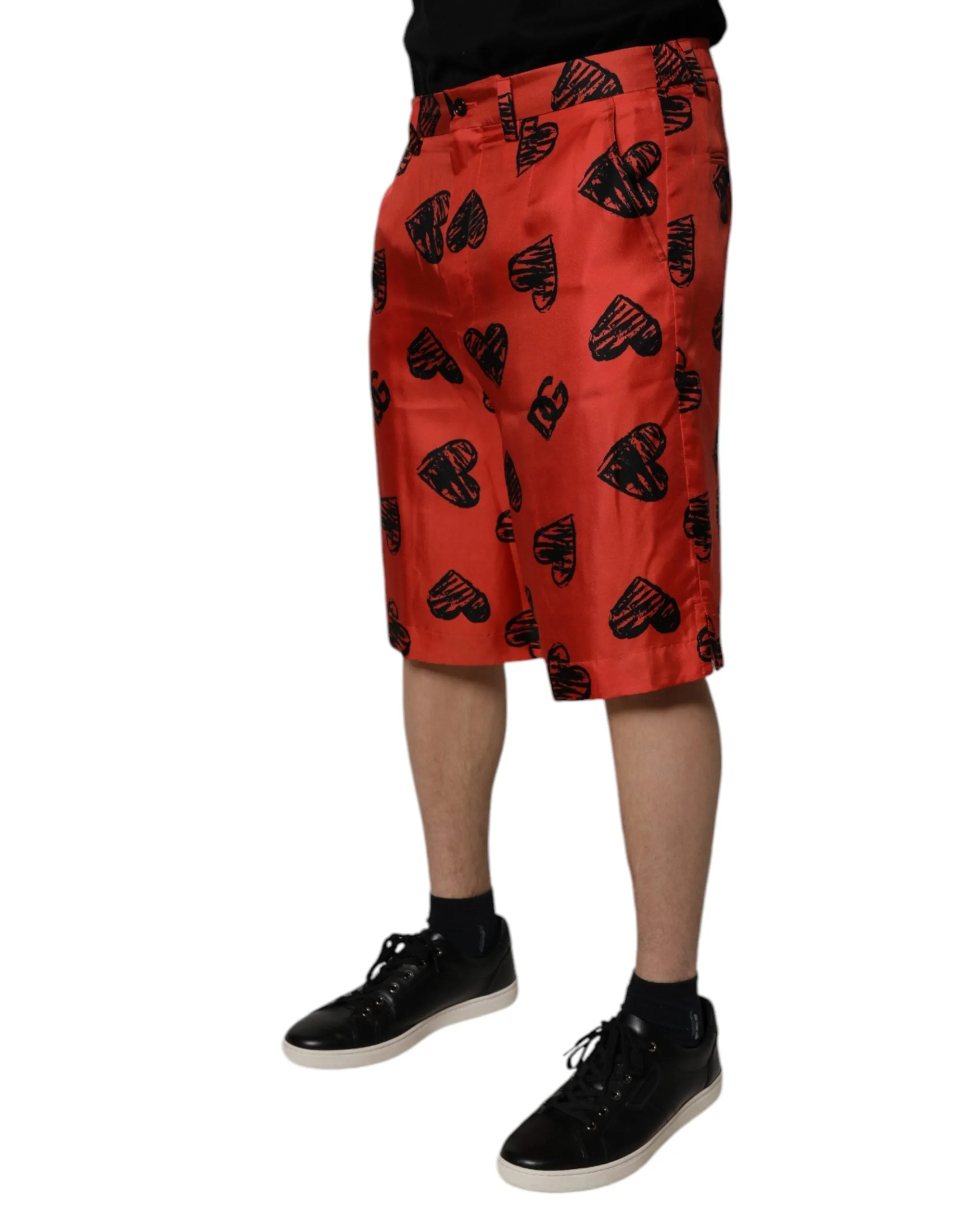 Dolce & Gabbana Silk Heart Print Bermuda Men's Shorts (Pre-Owned)