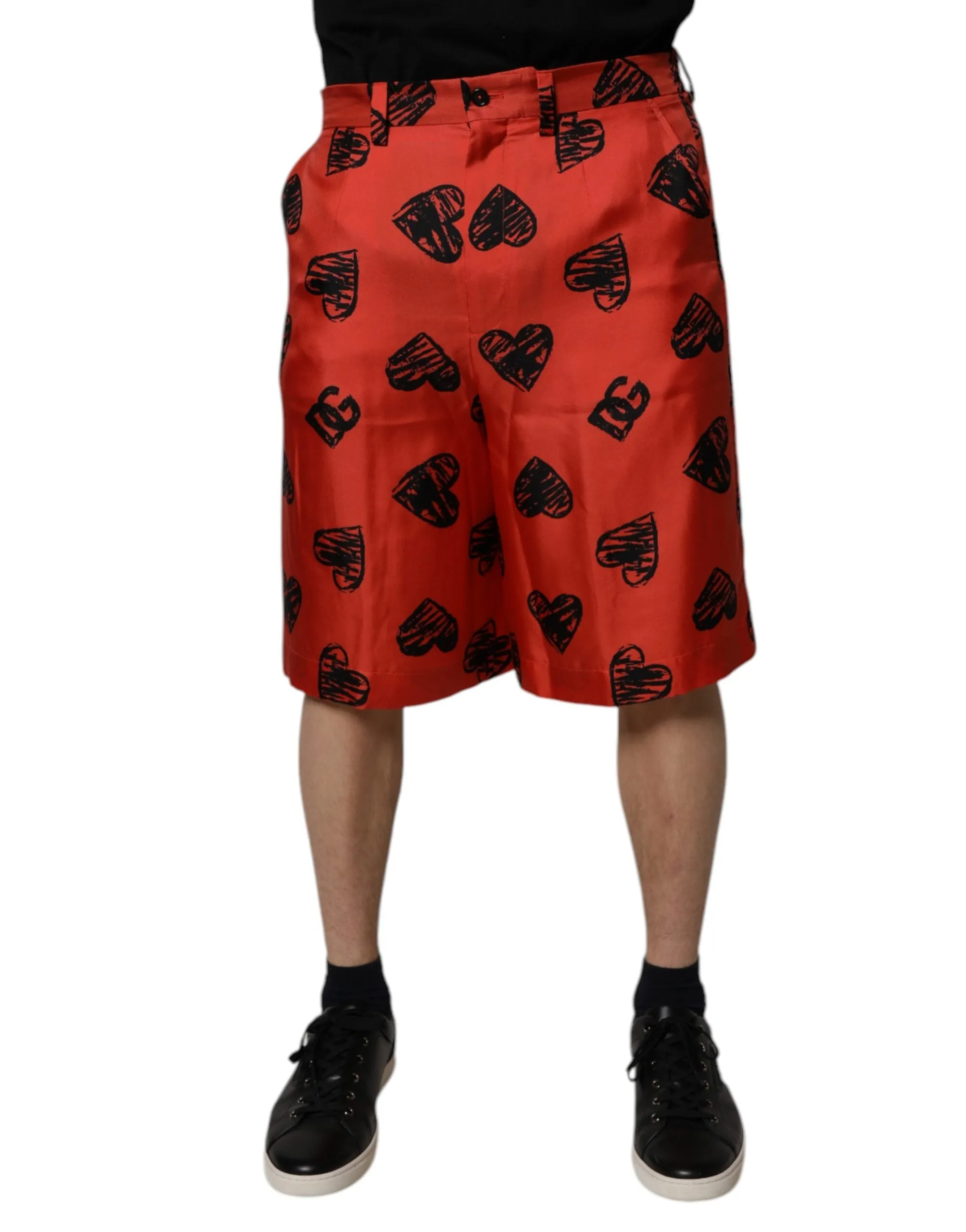 Dolce & Gabbana Silk Heart Print Bermuda Men's Shorts (Pre-Owned)
