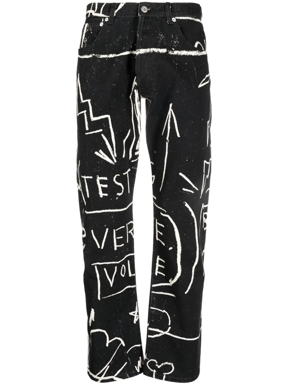 Doodle-Print Straight-Leg Trousers cheap bottoms online shop