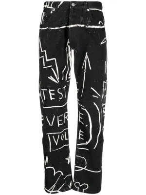 Doodle-Print Straight-Leg Trousers cheap bottoms online shop