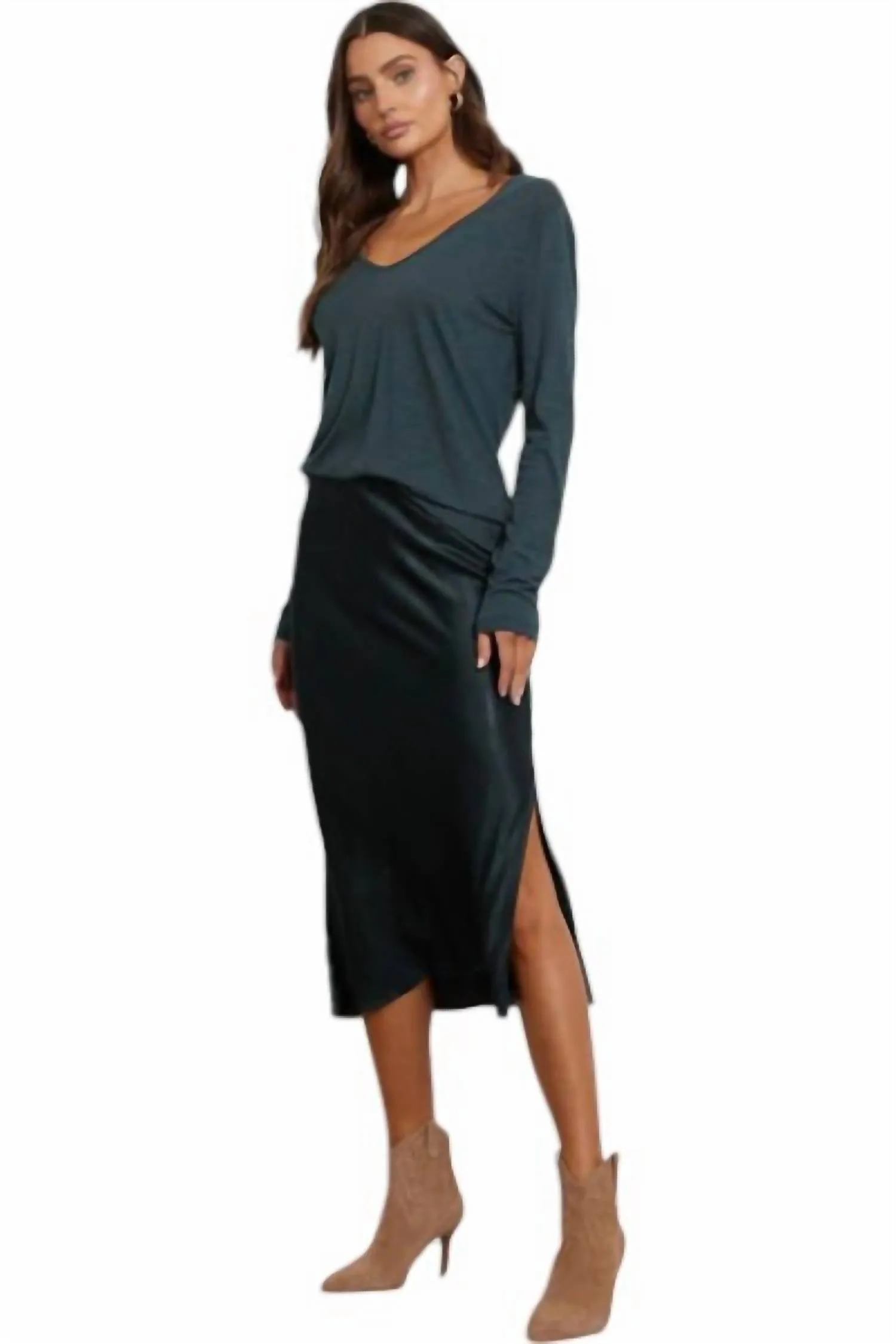 Dorit Silky Slip Skirt In Pine