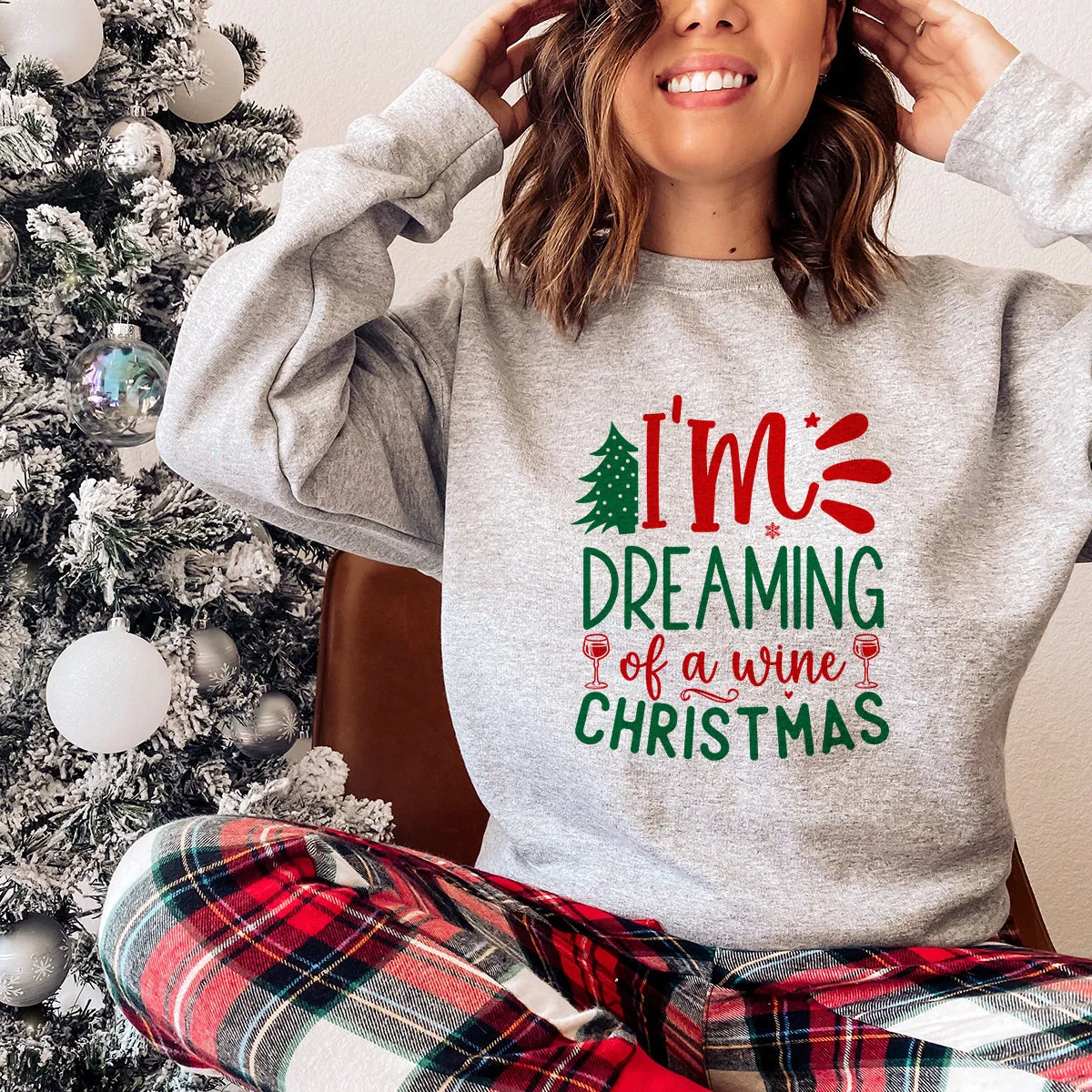 Dreaming Of A Wine Christmas Sweatshirt mum jeans promo