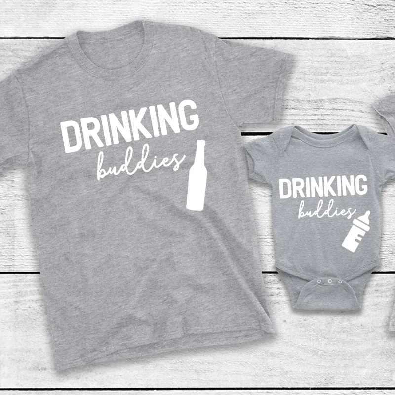 Drinking Buddies Beer & Milk Bottles Matching T-Shirt/Baby Vest Heather Grey (MRK X) mens dad clothes online
