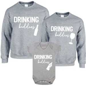 Drinking Buddies Beer, Milk & Wine Bottles Matching Sweatshirts/Baby Vest Grey daddy outfits clearance