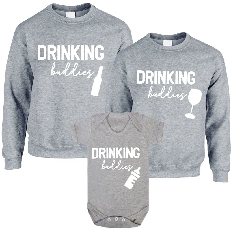 Drinking Buddies Beer, Milk & Wine Bottles Matching Sweatshirts/Baby Vest Grey mens dad clothes online