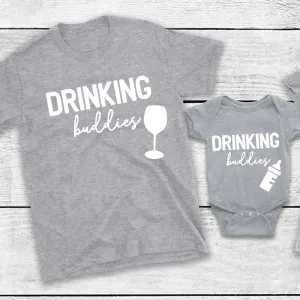 Drinking Buddies Wine Glass & Milk Bottles Matching T-Shirt/Baby Vest Heather Grey (MRK X) nursing tops best deals