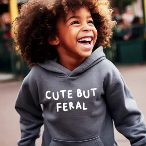 Drive Mum Crazy Cute But Feral Kids Hoodie boys fashion clearance