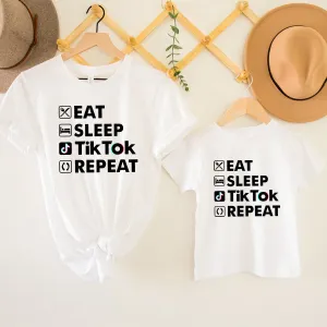 Eat Sleep Tik Tok Repeat Matching White T-Shirts discount mum dresses