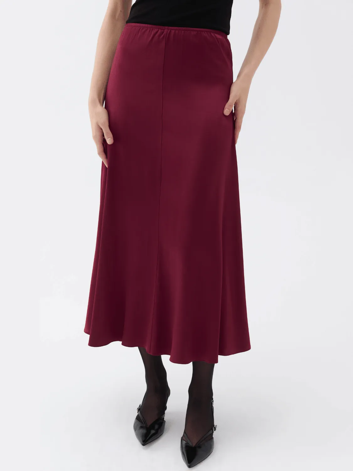 Elastic Waist Midi Skirt