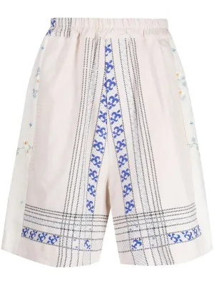 Embroidered Linen Drop-Crotch Shorts cheap mens pants online