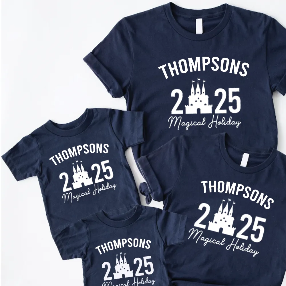Family Magical Trip Personalised Name & Year T-Shirts dad fashion outlet