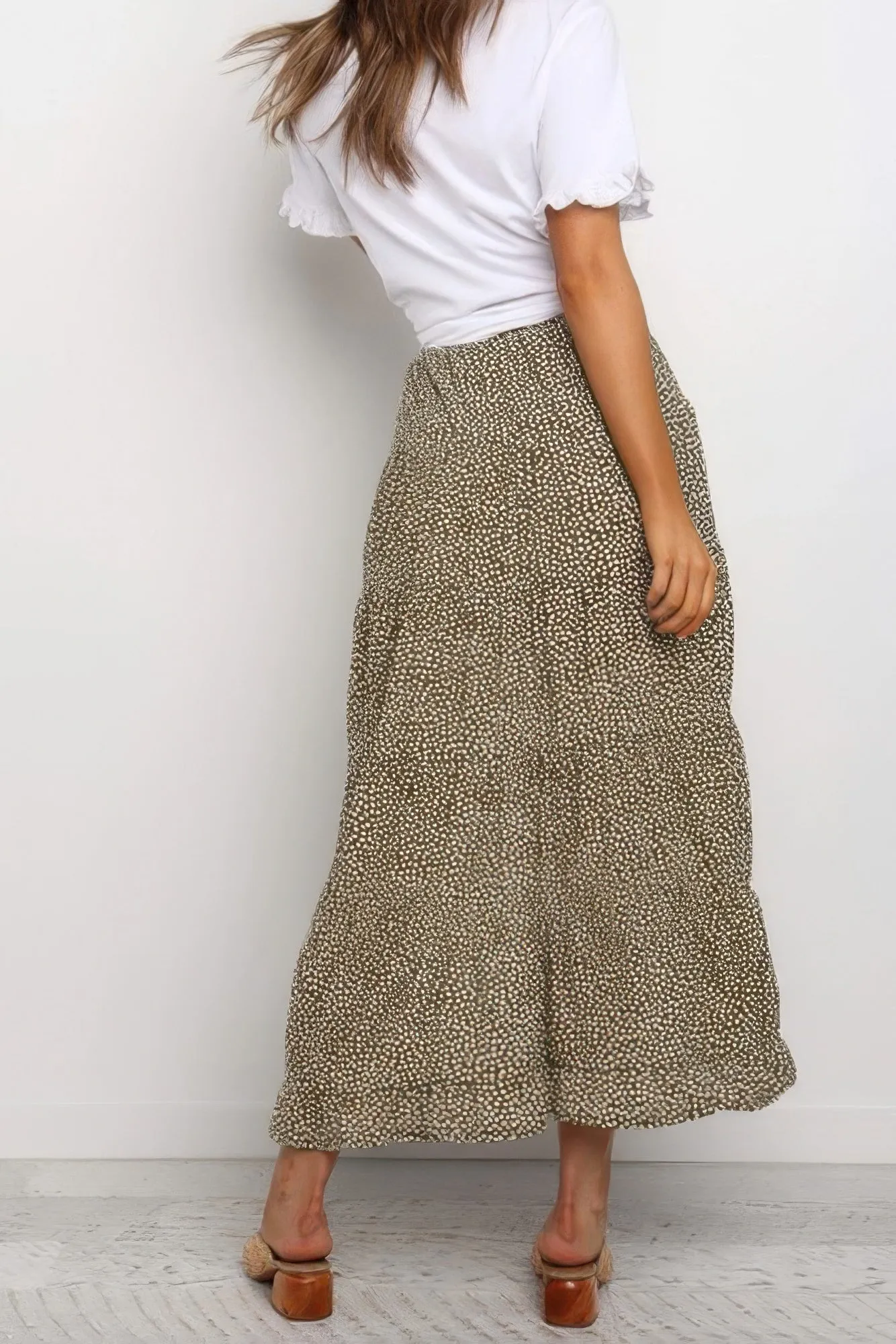 FASHNZFAB Boho Floral Print Midi Skirt Casual Side Slit Skirt