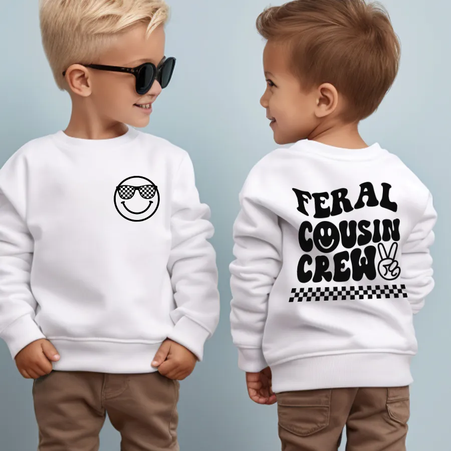 Feral Cousin Crew Front & Back Graphic Sweatshirt boys fashion clearance