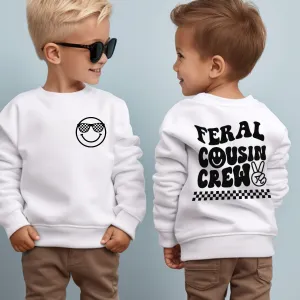 Feral Cousin Crew Front & Back Graphic Sweatshirt boys fashion clearance