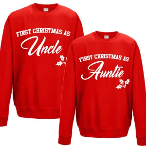 First Christmas As Auntie & Uncle Classic Script Red Sweatshirts (MRK X) Auntie Clothing - auntie fashion outlet