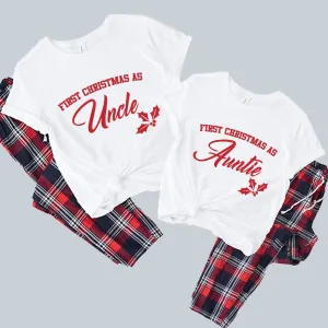 First Christmas As Auntie & Uncle Matching Yuletide Pyjama Tee & Pant Set Auntie Clothing - trendy auntie clothes sale