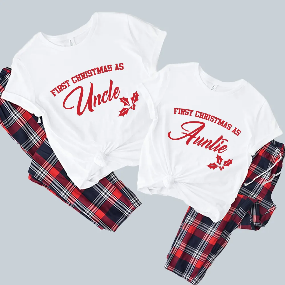 First Christmas As Auntie & Uncle Matching Yuletide Pyjama Tee & Pant Set Auntie Clothing - trendy auntie clothes sale