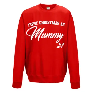 First Christmas As Mummy Classic Script Red Sweatshirt (MRK X) mum jeans promo