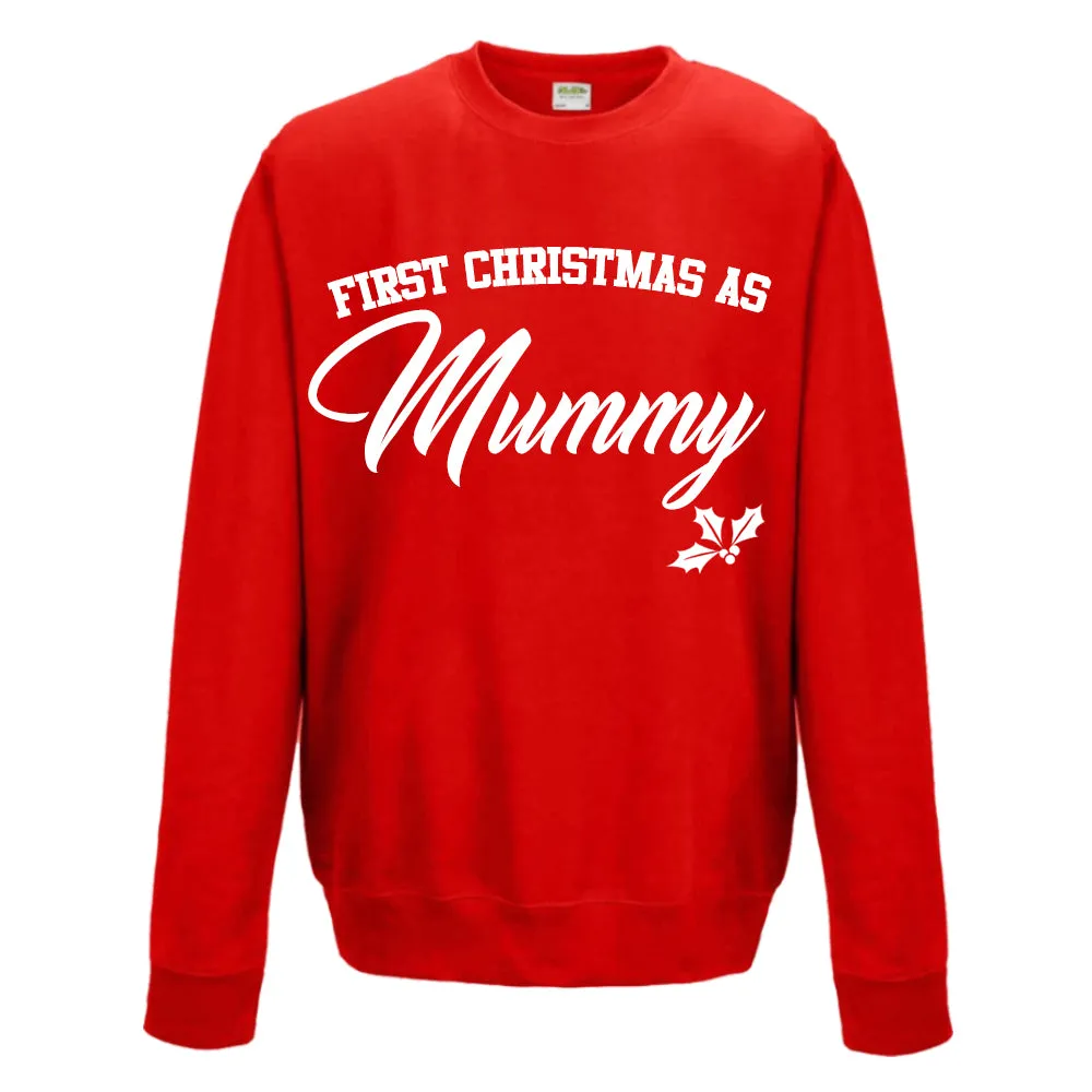 First Christmas As Mummy Classic Script Red Sweatshirt (MRK X) mum jeans promo