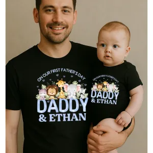 First Father's Day Animals Matching Tee & Vest Black daddy outfits clearance