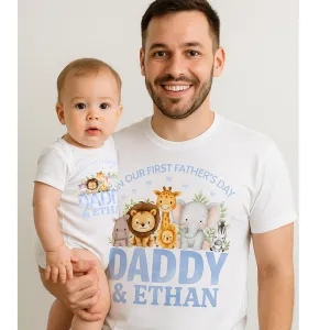First Father's Day Animals Matching Tee & Vest White fathers day sale outfits
