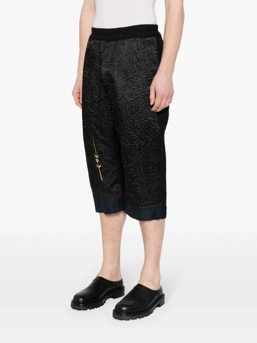 Floral-Embroidered Cropped Trousers