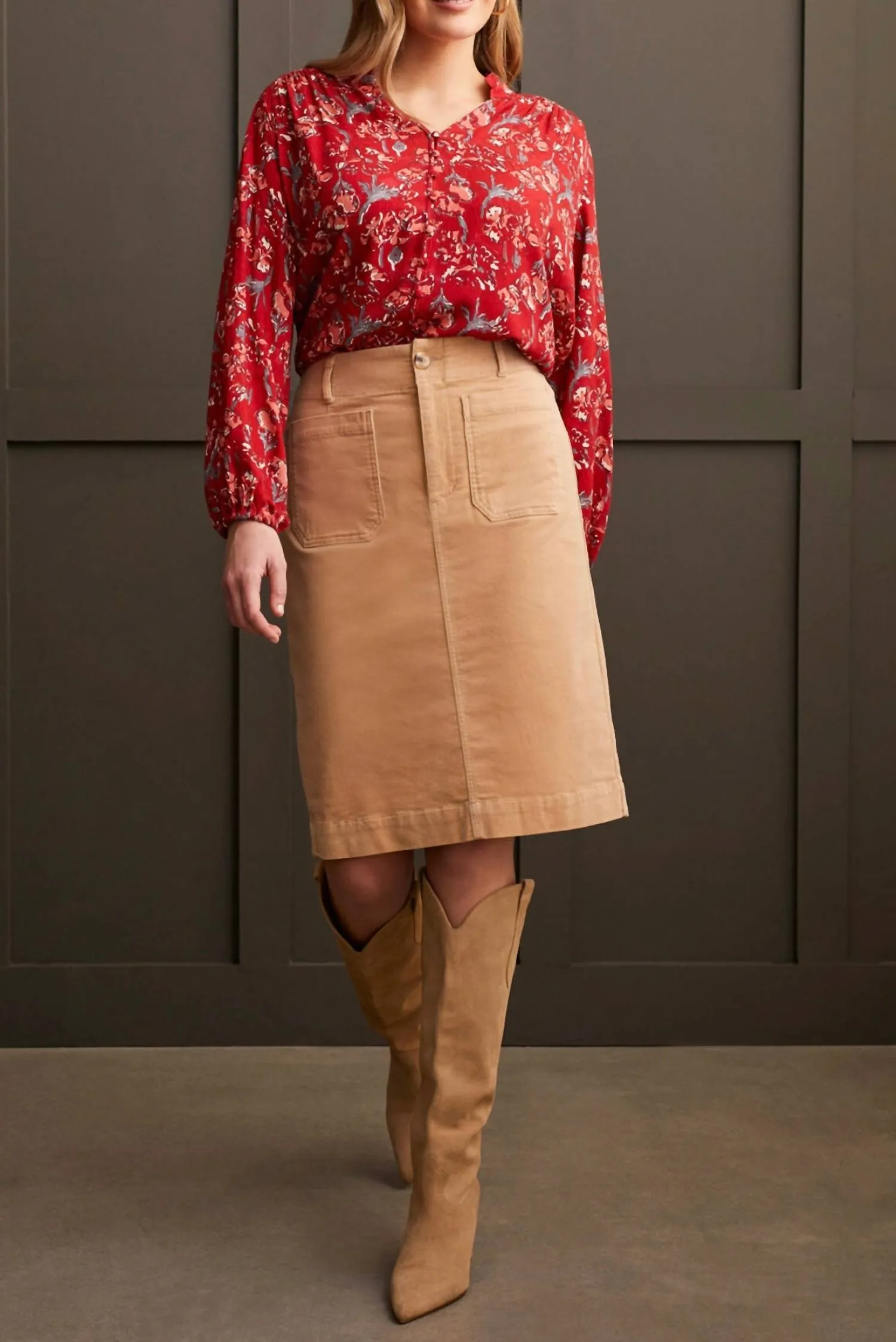 Fly Front Skirt In Gold