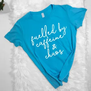 Fuelled by Caffeine & Chaos Tee (MRK X) mum blouses clearance